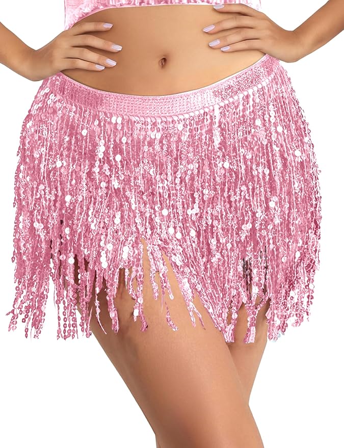BFONS Sequin Tassel Skirt Belly Dance Hip Scarf